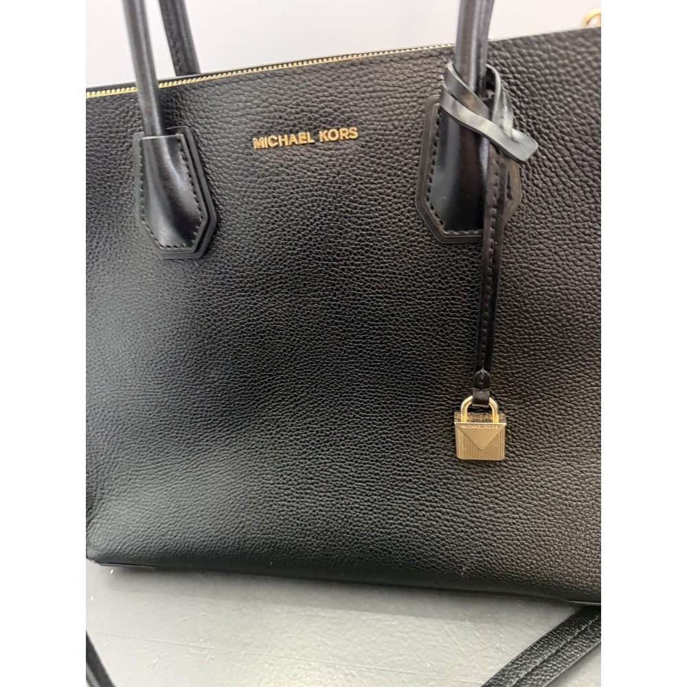 Michael Kors Mercer Tote Accordion Design Black with Gold Hardware Crossbody - Picture 7 of 15
